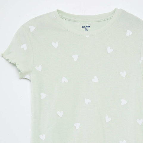 Ensemble pyjama t-shirt + short avec imprimé et bordures ondulées - 2 pièces