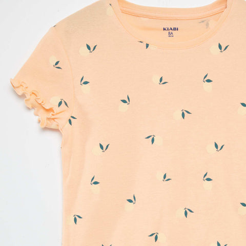 Ensemble pyjama t-shirt + short avec imprimé et bordures ondulées - 2 pièces