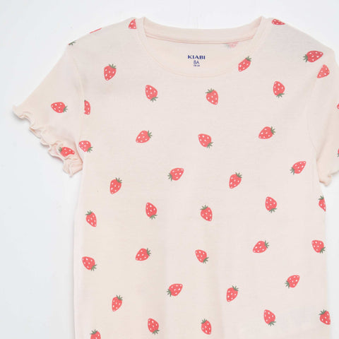 Ensemble pyjama t-shirt + short avec imprimé et bordures ondulées - 2 pièces