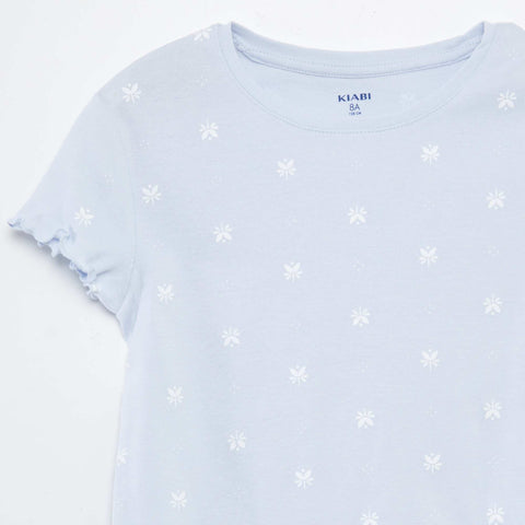 Ensemble pyjama t-shirt + short avec imprimé et bordures ondulées - 2 pièces