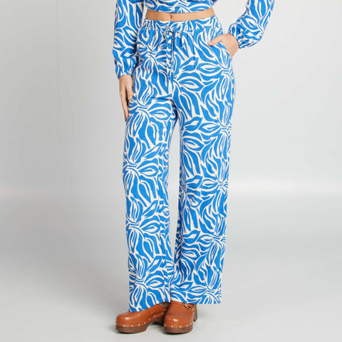 Pantalon large à motif en lin mélangé