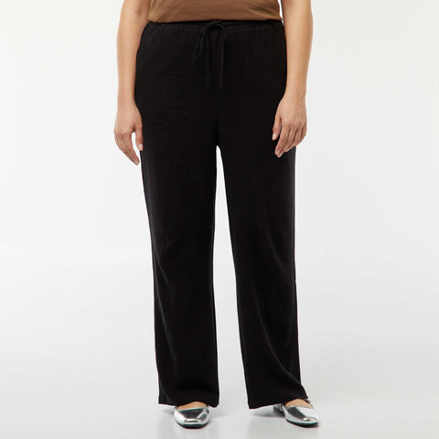 Pantalon droit avec taille élastiquée + liens