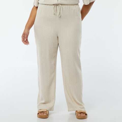 Pantalon droit avec taille élastiquée + liens