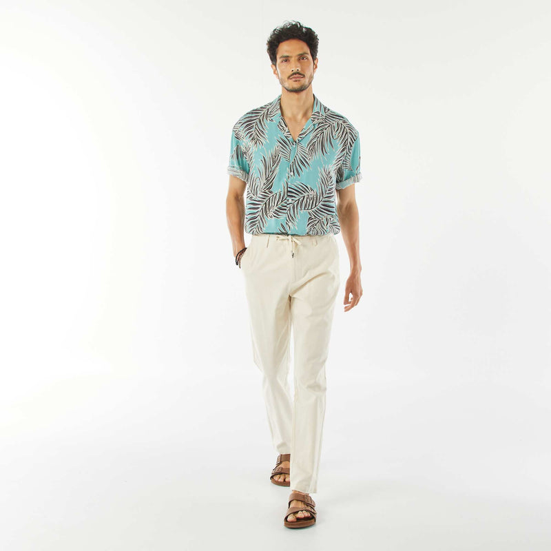 Pantalon chino droit en lin mélangé – Blanc cassé – Kiabi Maroc
