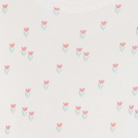T-shirt côtelé avec bords ondulés et motifs