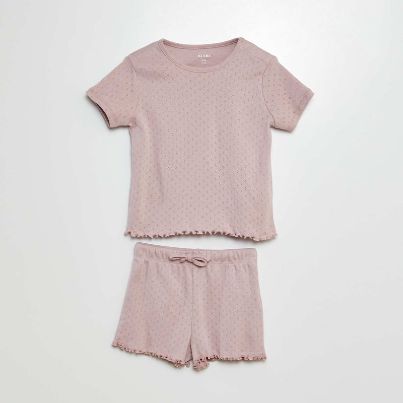 Pyjama en pointelle t-shirt + short - 2 pièces – VIOLET – Kiabi Maroc