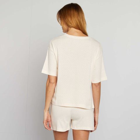 Ensemble pyjama t-shirt + short en maille pointelle - 2 pièces
