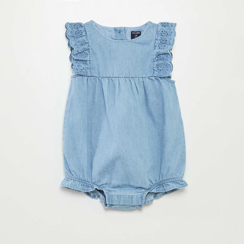 Combinaison en denim avec chaussettes et bandeau assortis - 3 pièces