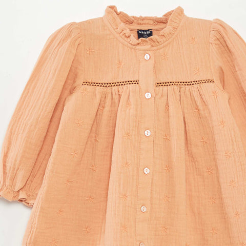 Robe à manches longues en gaze de coton