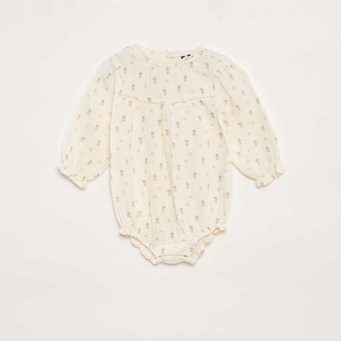 Ensemble barboteuse en gaze de coton + bandeau - 2 pièces