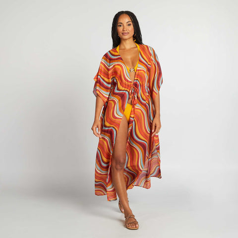Robe de plage longue ouverte imprimée