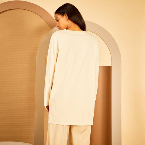 T-shirt long avec fentes et col rond