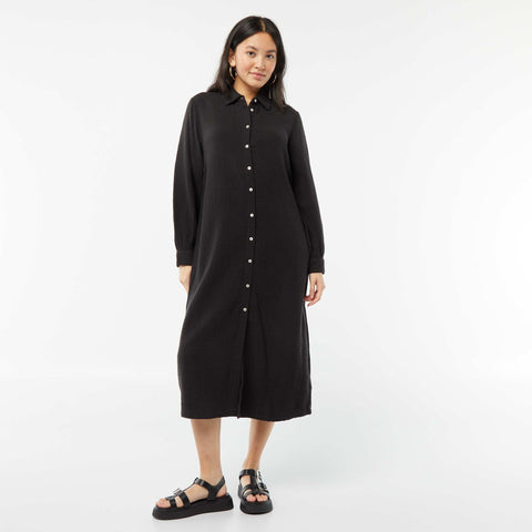 Robe chemise longue en double gaze de coton