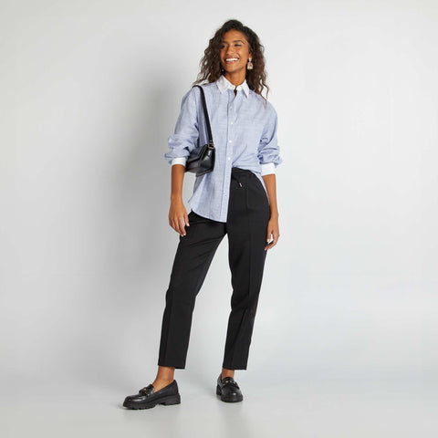 Chemise rayée avec col et poignets contrastants