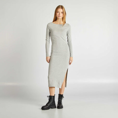 Robe longue côtelée en maille doudou