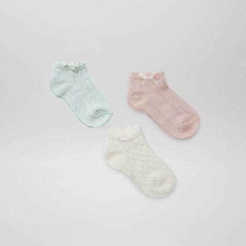 Lot de 3 paires de chaussettes socquettes en maille fantaisie