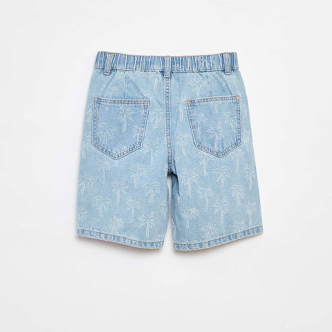 Bermuda en jean à 5 poches avec motif 'palmier'