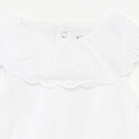 Body sans manches à col large en broderies anglaises