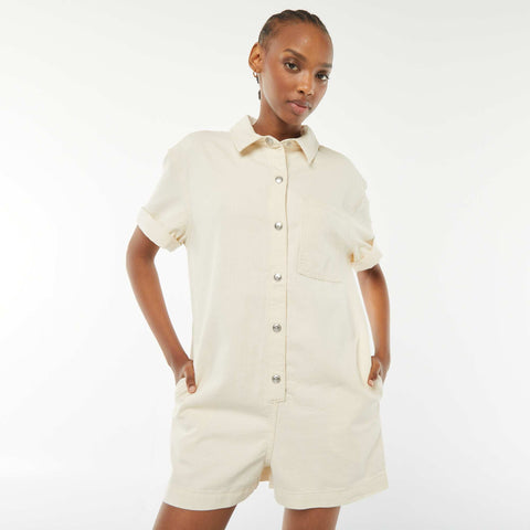 Combishort court en denim à pressions