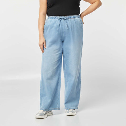 Pantalon large en denim avec taille smockée