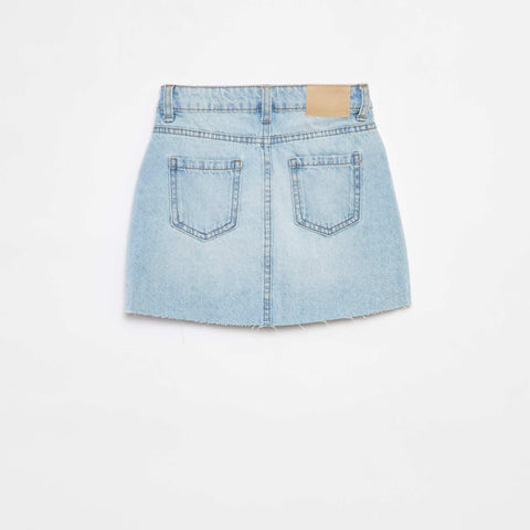 Jupe courte en denim unie coupe à cru