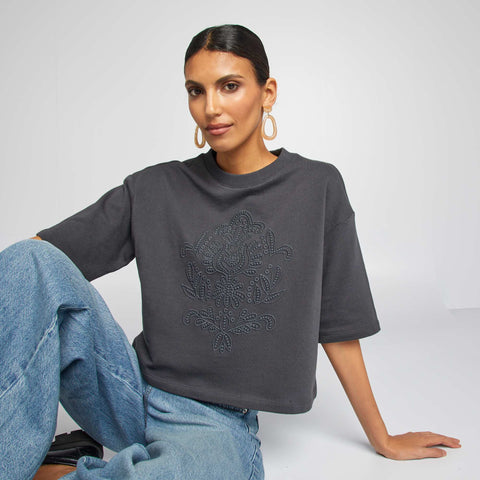 Tee-shirt large crop top
