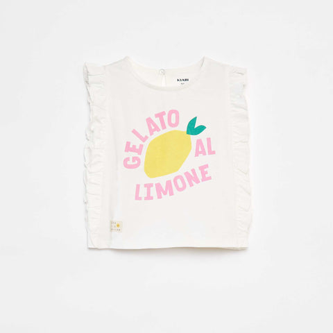 T-shirt à emmanchures volantées et à motif