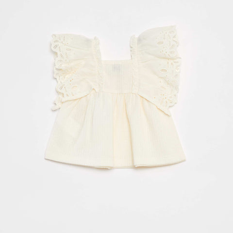 T-shirt ample à manches courtes avec broderie anglaise