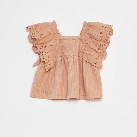 T-shirt ample à manches courtes avec broderie anglaise