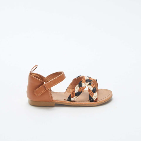 Sandales multi-brides tressées avec fermetures à scratchs