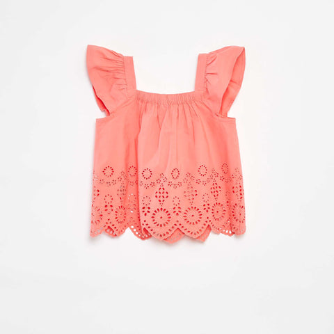 Blouse smockée avec broderie anglaise