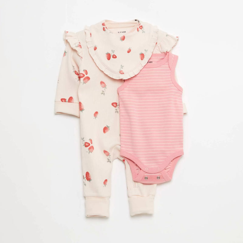 Ensemble dors-bien + bavoir + body - 3 pièces – Rose – Kiabi Maroc