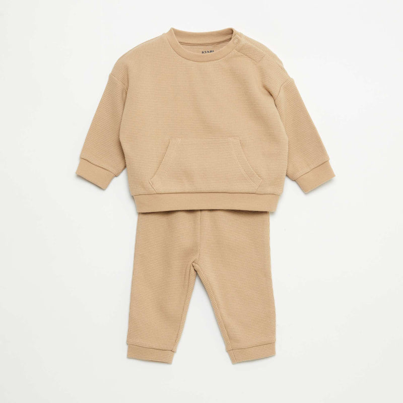 Ensemble sweat + pantalon en matière nid d'abeilles - 2 pièces – Beige – Kiabi Maroc