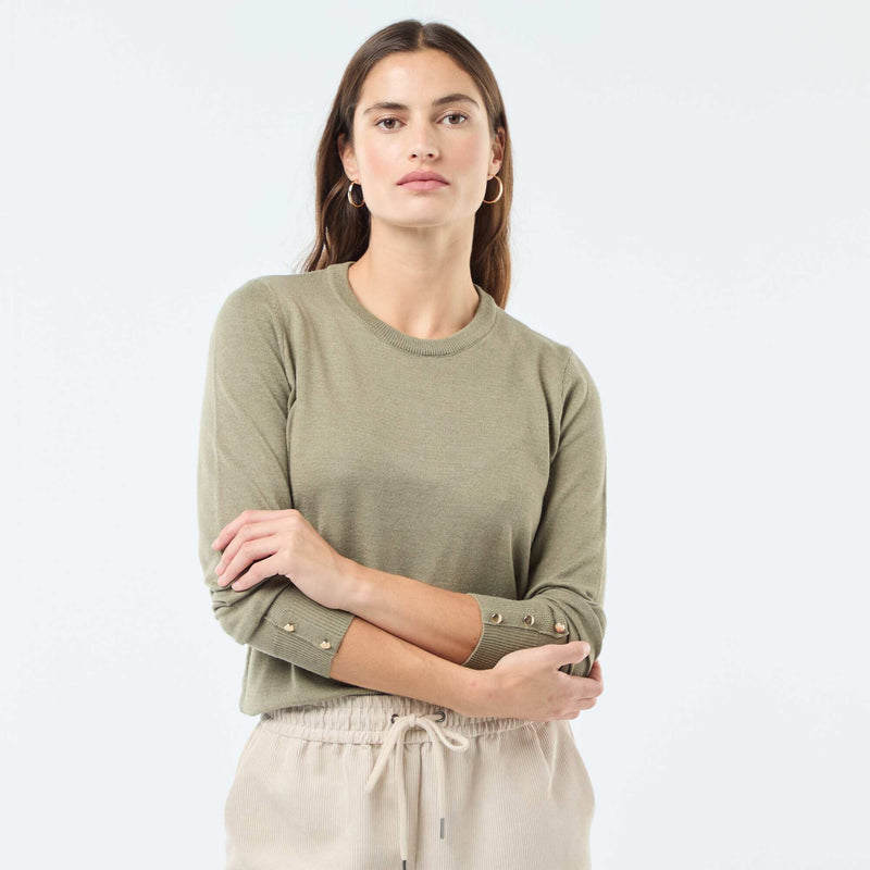 Pull en maille léger col rond – Vert – Kiabi Maroc