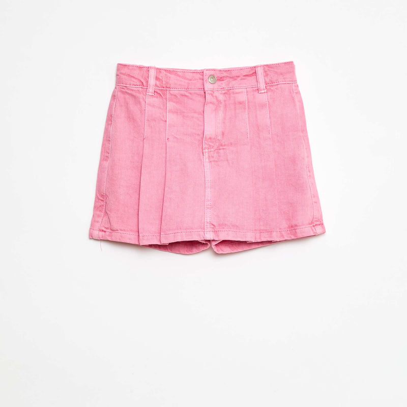 Jupe short en denim plissé – Rose – Kiabi Maroc