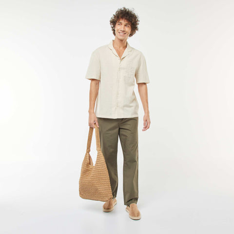 Chemise en lin mélangé à manches courtes et avec broderies