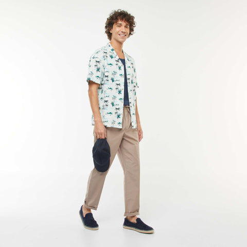 Chemise imprimée manches courtes en lin mélangé