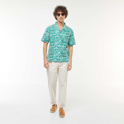Chemise imprimée manches courtes en lin mélangé