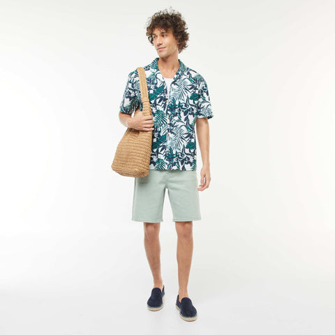 Chemise imprimée manches courtes en lin mélangé