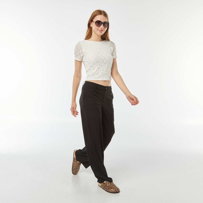 Pantalon city large à pinces – Noir – Kiabi Maroc