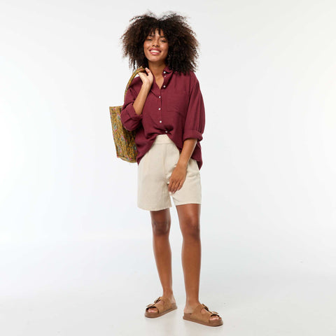 Chemise oversize en lin rayé