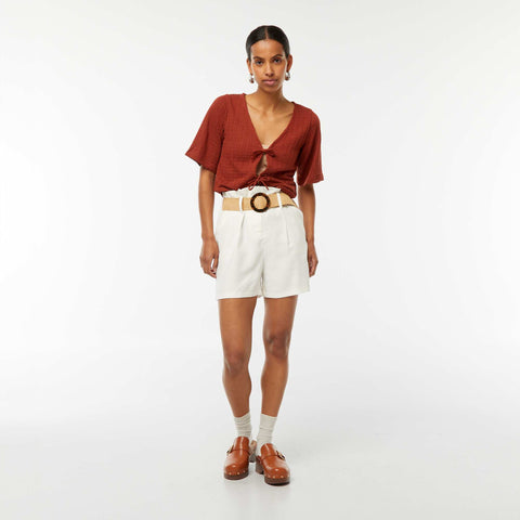 Tee-shirt cropped en maille pointelle ajourée