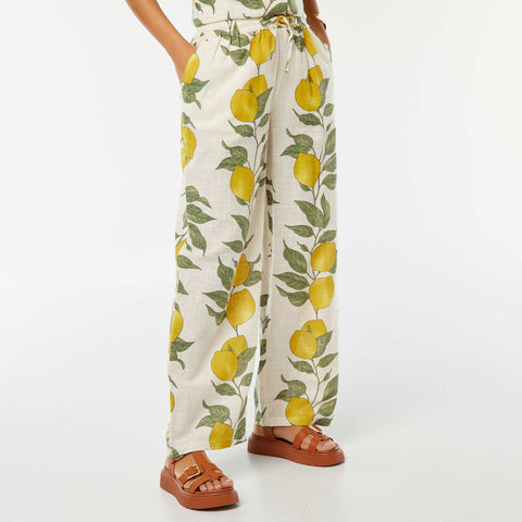 Pantalon large et fluide avec imprimé citron