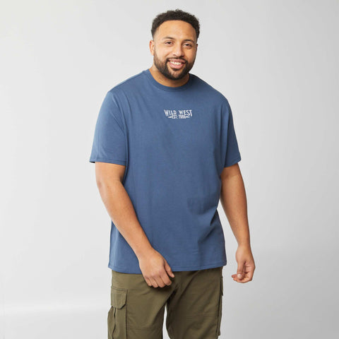 T-shirt manches courtes avec broderie devant et large imprimé au dos