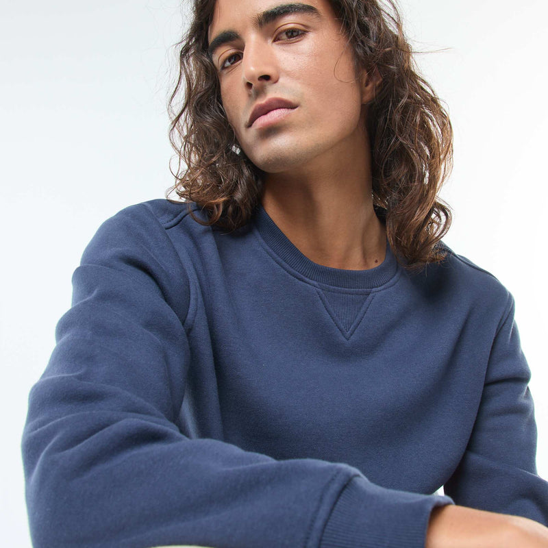 Sweat uni à col rond en molleton gratté – Bleu – Kiabi Maroc