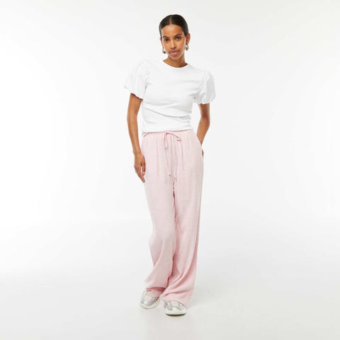 Tee-shirt cintré bi-matière avec manches bouffantes