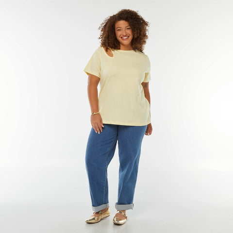 T-shirt uni avec fente ajourée avec effet twxité