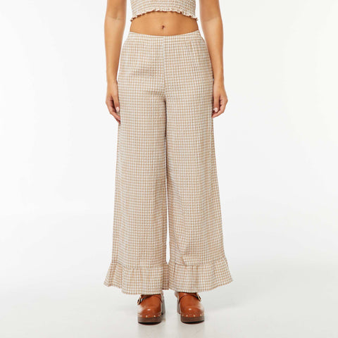 Pantalon large vichy volanté