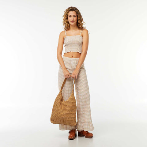 Crop top smocké carreaux vichy