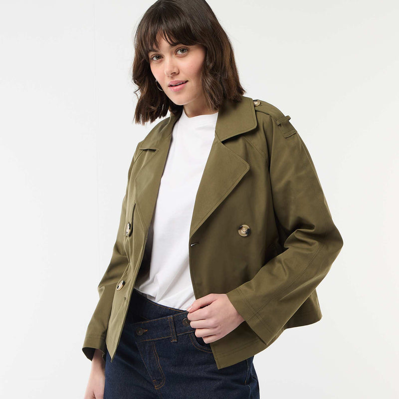 Trench court en coton – Kaki – Kiabi Maroc